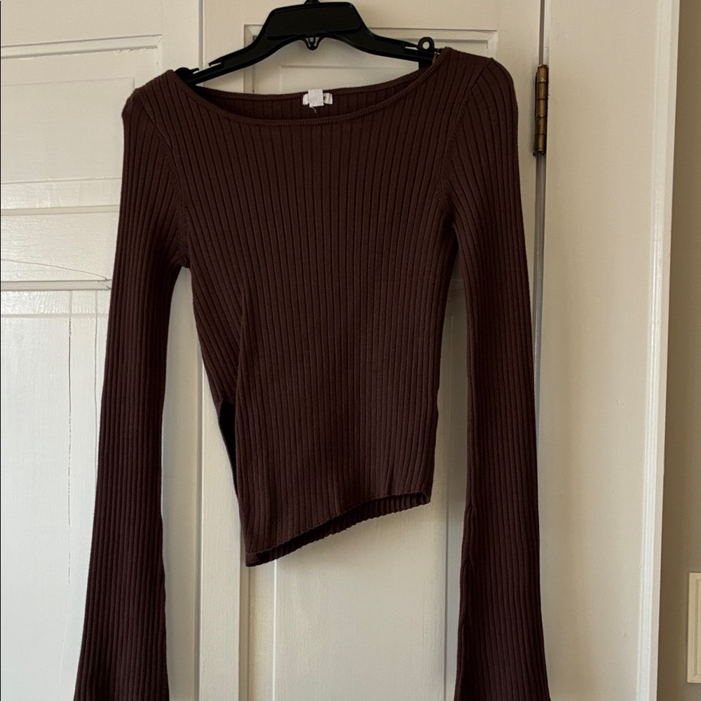 Garage Chocolate Ribbed Long Sleeve Top,  like new